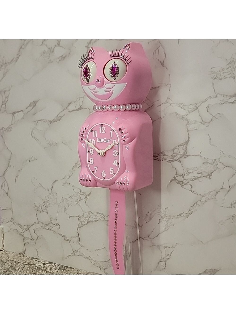 Jeweled Pink Satin Lady Kit-Cat Klock clock SUPER RARE - Picture 7 of 7